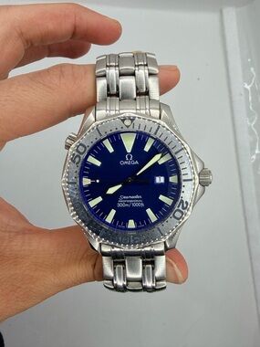 Omega Men's Stainless Steel Watch with Blue Dial